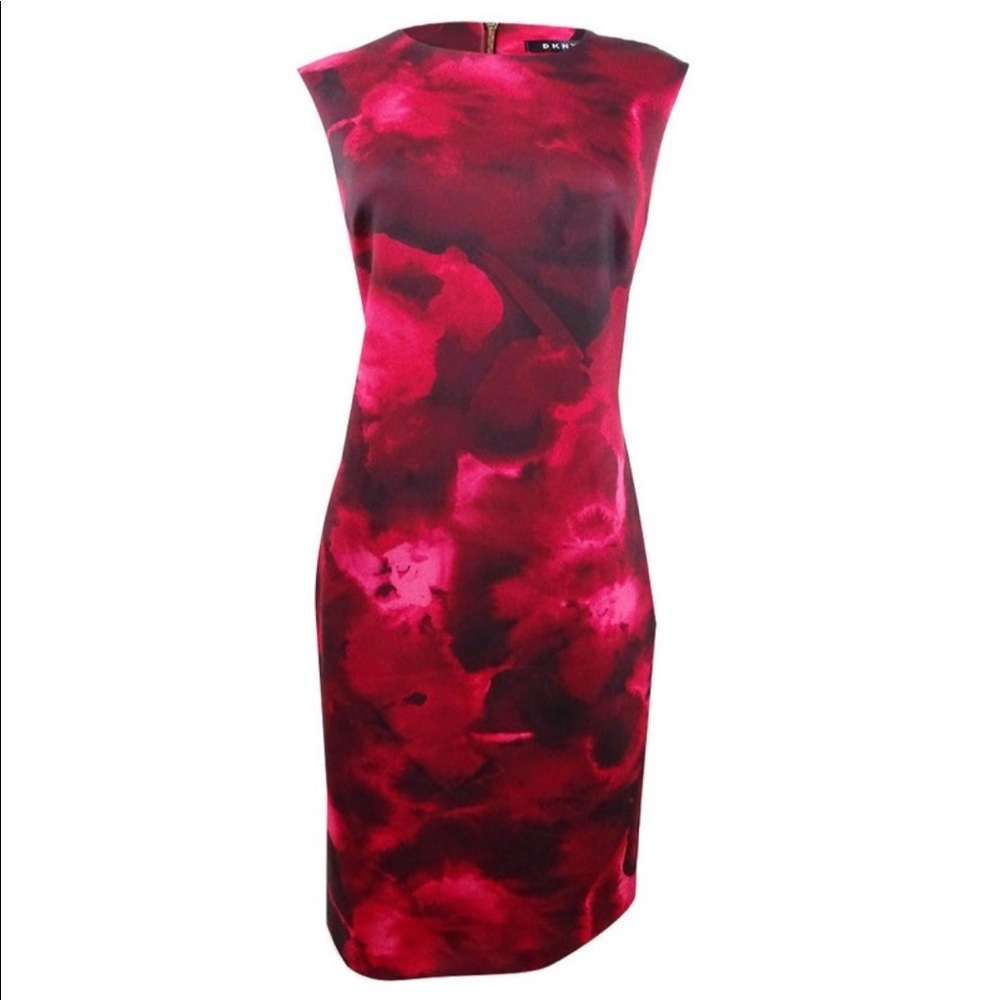 DKNY Sheath Scuba Red Floral Dress